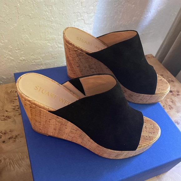 Stuart Weitzman Black Suede Cork Wedges - Picture 4 of 14